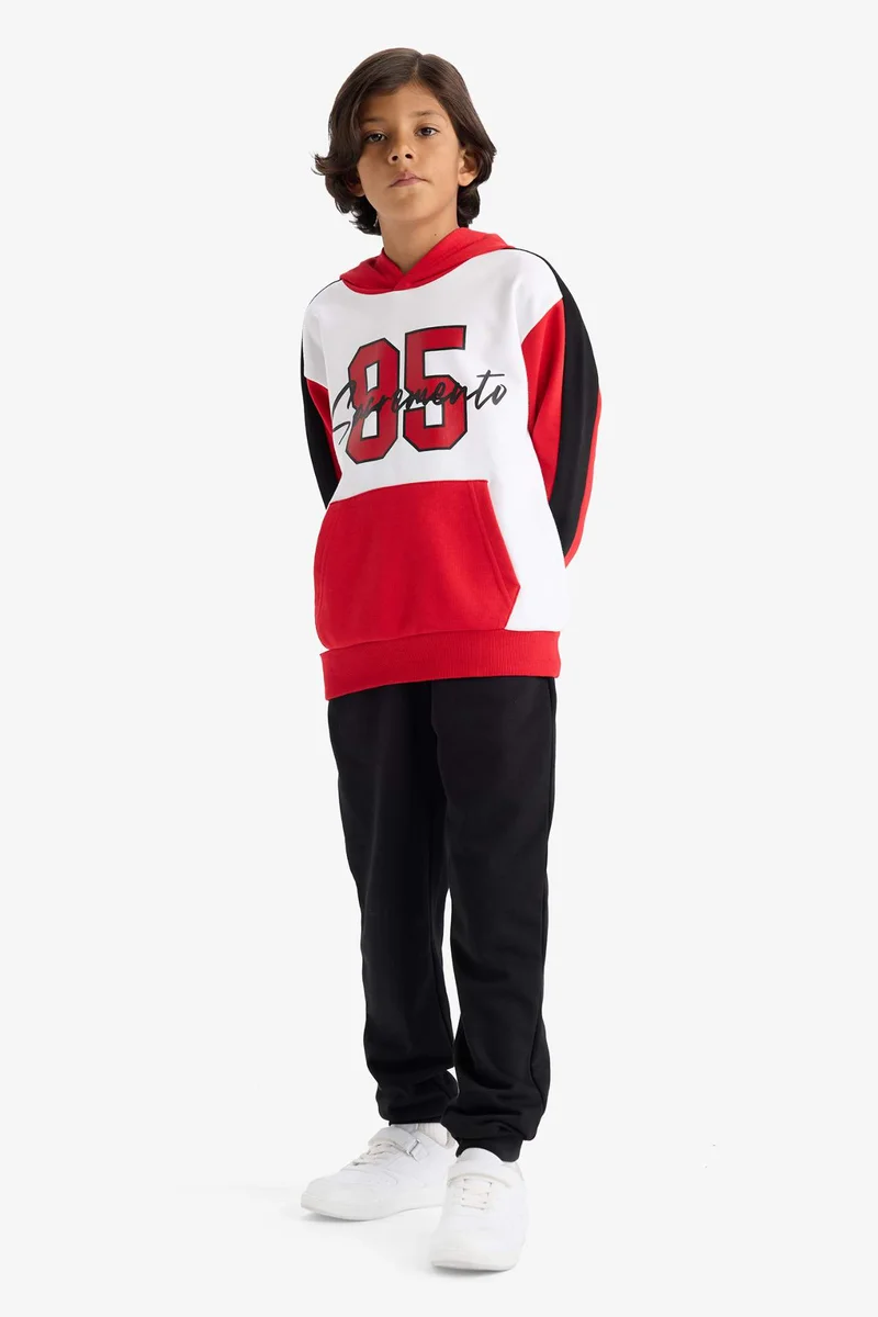 ديفاكتو Boy Hooded Printed Sweatshirt Sweatpants 2 Piece Set