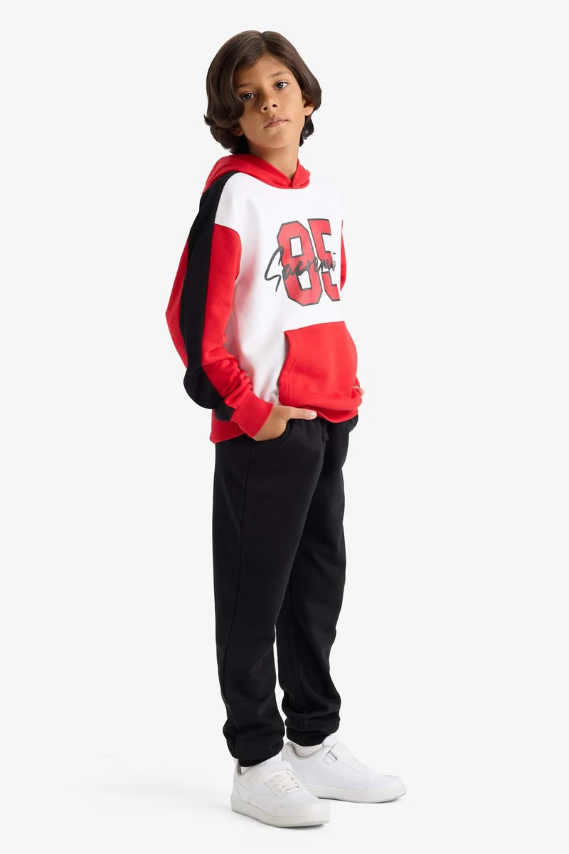 ديفاكتو Boy Hooded Printed Sweatshirt Sweatpants 2 Piece Set