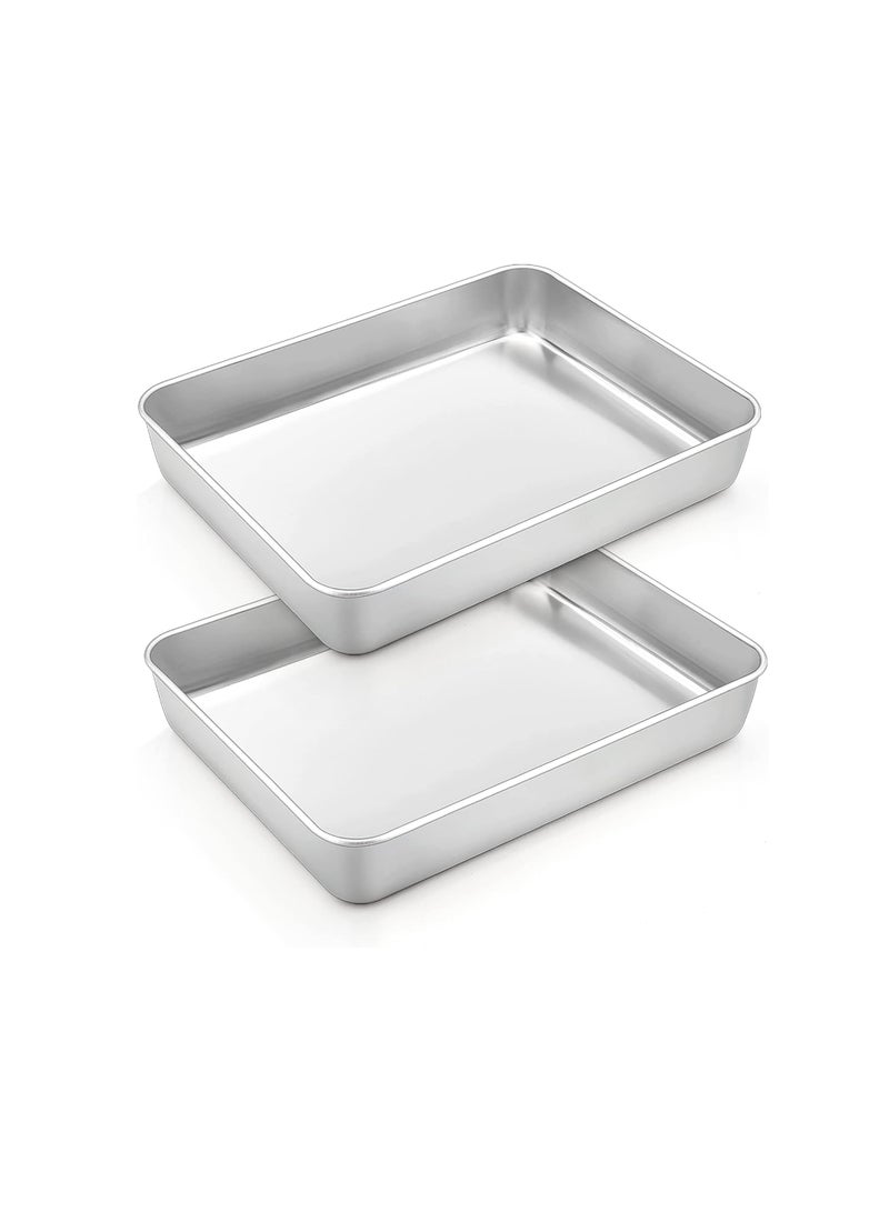 TeamFar Small Lasagna Pan Set of 2, 10.5’’ x 8’’ x 2’’ Stainless Steel Rectangular Brownie Cake Pan For Baking Roasting, Healthy & Sturdy, Brushed Surface & Dishwasher Safe, Deep Side - Image 1