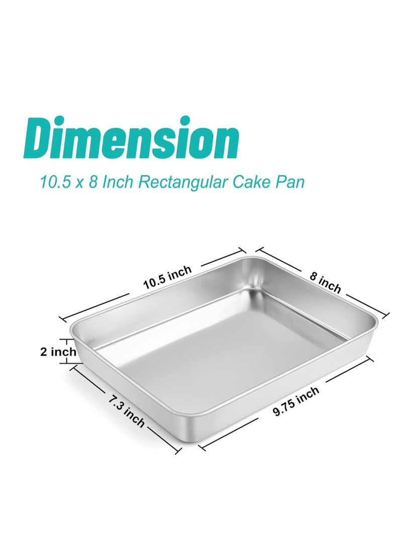 TeamFar Small Lasagna Pan Set of 2, 10.5’’ x 8’’ x 2’’ Stainless Steel Rectangular Brownie Cake Pan For Baking Roasting, Healthy & Sturdy, Brushed Surface & Dishwasher Safe, Deep Side - Image 2