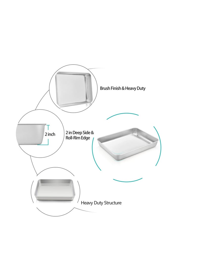 TeamFar Small Lasagna Pan Set of 2, 10.5’’ x 8’’ x 2’’ Stainless Steel Rectangular Brownie Cake Pan For Baking Roasting, Healthy & Sturdy, Brushed Surface & Dishwasher Safe, Deep Side - Image 3