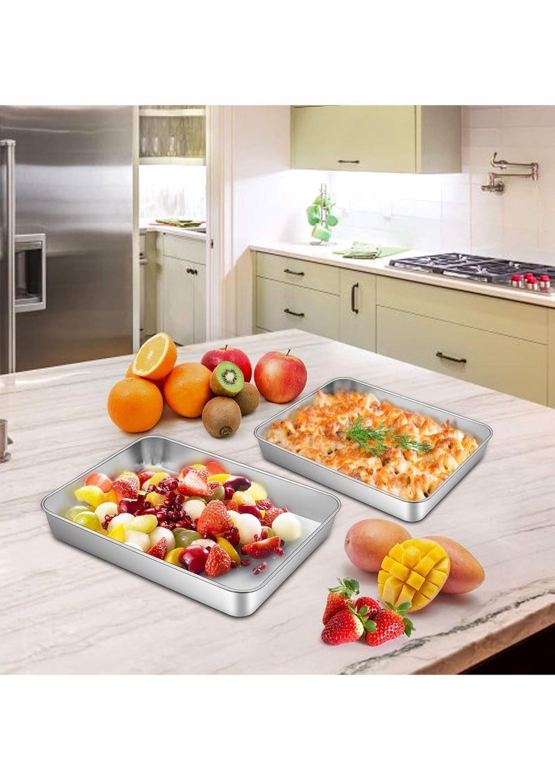 TeamFar Small Lasagna Pan Set of 2, 10.5’’ x 8’’ x 2’’ Stainless Steel Rectangular Brownie Cake Pan For Baking Roasting, Healthy & Sturdy, Brushed Surface & Dishwasher Safe, Deep Side - Image 4