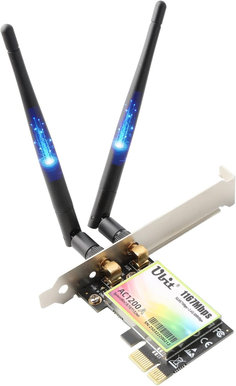 Ubit Pc WiFi Card 11AC1200A Up to 1200 Mbit/s, Wireless Dual-Band Gigabit WLAN Adapter, Pcie WiFi Card for Desktop/PC Gaming - Image 1
