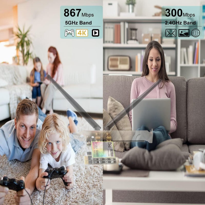 Ubit Pc WiFi Card 11AC1200A Up to 1200 Mbit/s, Wireless Dual-Band Gigabit WLAN Adapter, Pcie WiFi Card for Desktop/PC Gaming - Image 3