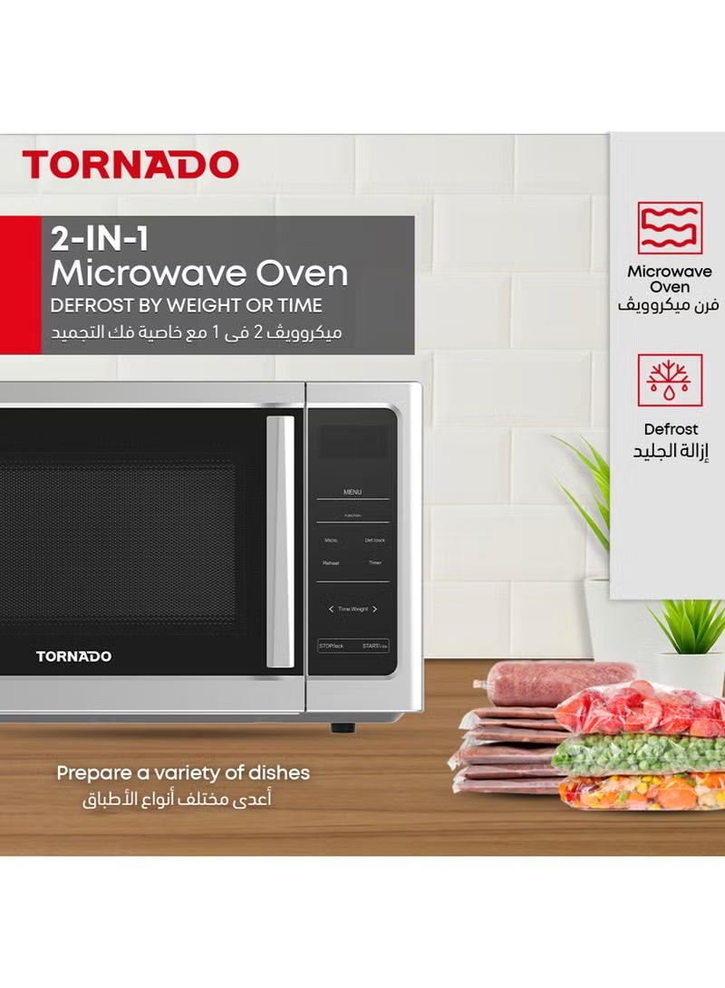 Tornado Digital Microwave Oven 25 Liters Solo with 10 Power Levels, 850W, Touch Control panel, Child-Safety-Lock, Defrost Function, 8 Auto cooking function, Silver, TWDS-30-S-S - Image 1