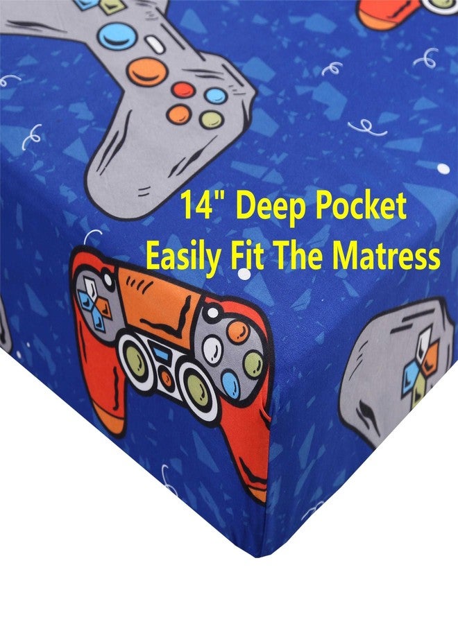 SDIII 4PCS Blue Gamer Sheets Set Full, Soft Microfiber Gaming Bedding Sheet Full, Blue Game Sheets Sets for Boys Girls Kids and Teens All Season - Image 4
