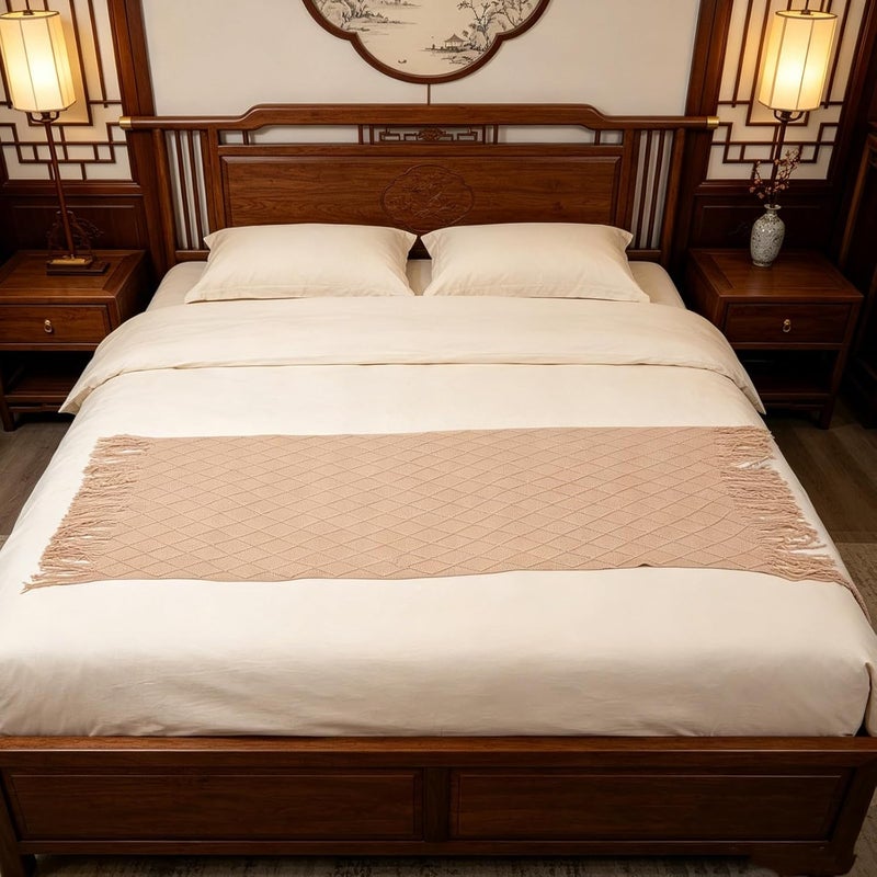Bed Runner - Bedding Scarf for 1.2m/47.24 Inch Wide Single Bed - Solid Color Decorative Throw Blanket with Tassels for Stylish Bedroom, Dorm Room, Or Vacation Rental - Image 4