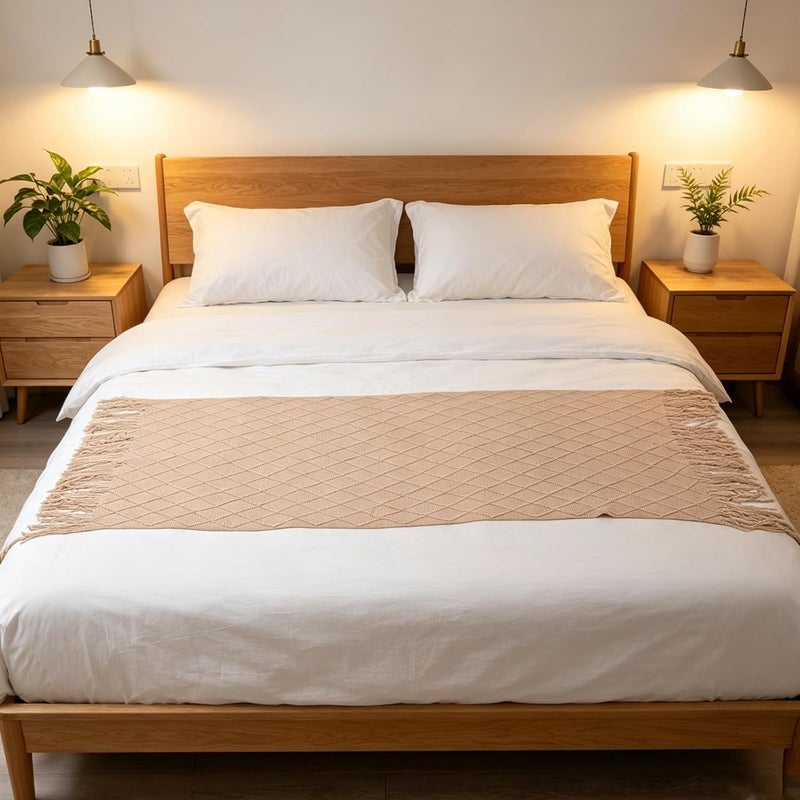 Bed Runner - Bedding Scarf for 1.2m/47.24 Inch Wide Single Bed - Solid Color Decorative Throw Blanket with Tassels for Stylish Bedroom, Dorm Room, Or Vacation Rental - Image 5
