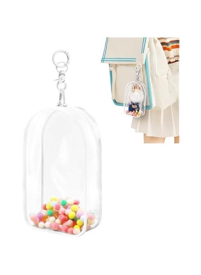 Arabest Clear Figure Display Bag for Labubu, Thickening Figures Storage Bag with Keychain, Medium Doll Hanging Blind Box, Portable Single Zipper Closure Dustproof Collectibles Case for Dolls, White  - Image 1