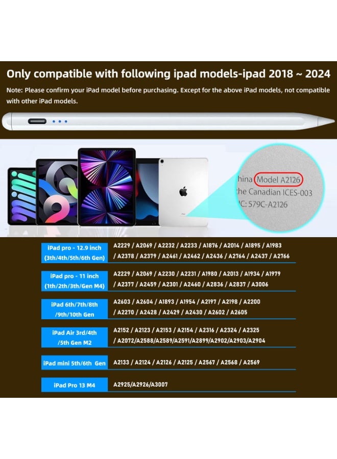 كيلا قلم ستايلس لأجهزة آيباد من الجيل السادس إلى الحادي عشر، شحن سريع لمدة 10 دقائق، قلم آبل متوافق مع أجهزة آيباد 2018-2025، قلم آبل لأجهزة آيباد برو 11 بوصة/12.9 بوصة/M4، إير 3/4/5/M2/M3، ميني 5/6 الجيل - أبيض - Image 2