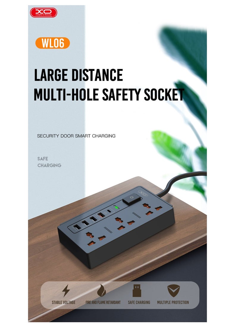XO INET Extension Cord Socket 30W Multifunctional Fast Charging Power Strip 18W PD+QC+3USB2.4A - Image 2