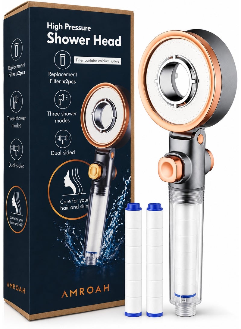 AMROAH Handheld Shower Head with Filter, Double-Sided Shower Head with 3 Spray Modes, Start/Stop Button, High Pressure, Water Saving, Universal G1/2 Connection for Bathroom - Image 1