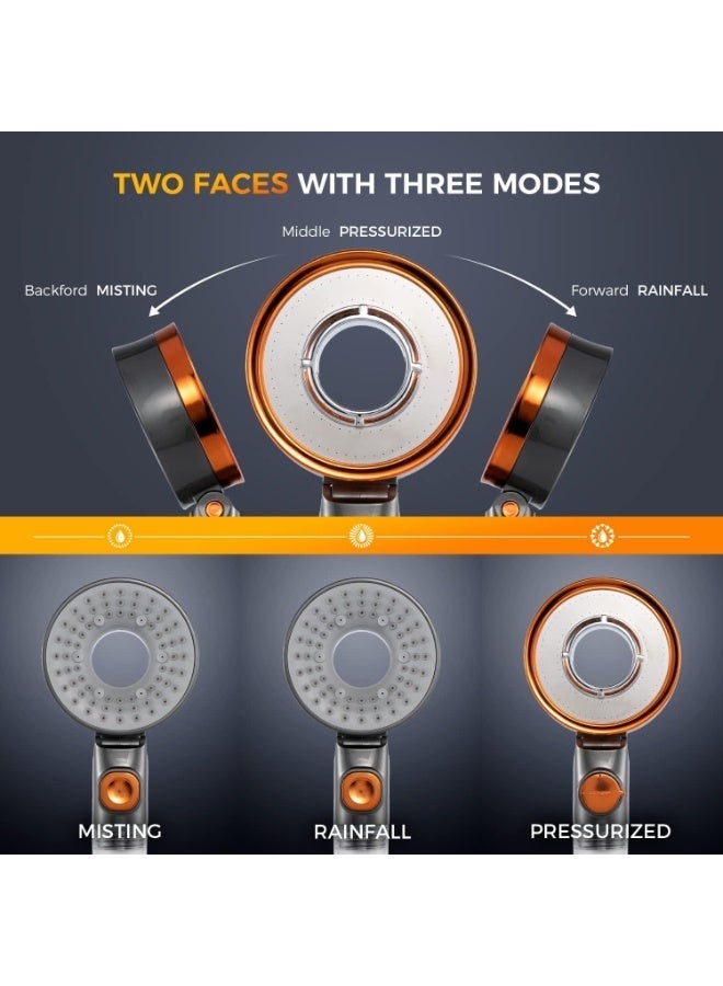 AMROAH Handheld Shower Head with Filter, Double-Sided Shower Head with 3 Spray Modes, Start/Stop Button, High Pressure, Water Saving, Universal G1/2 Connection for Bathroom - Image 3