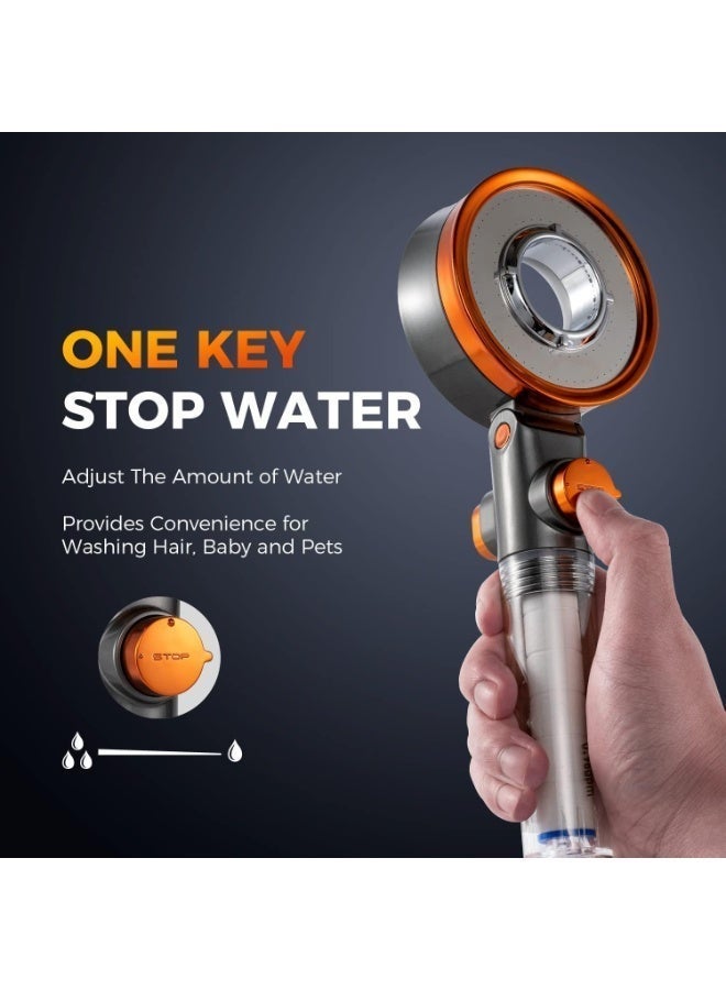 AMROAH Handheld Shower Head with Filter, Double-Sided Shower Head with 3 Spray Modes, Start/Stop Button, High Pressure, Water Saving, Universal G1/2 Connection for Bathroom - Image 4