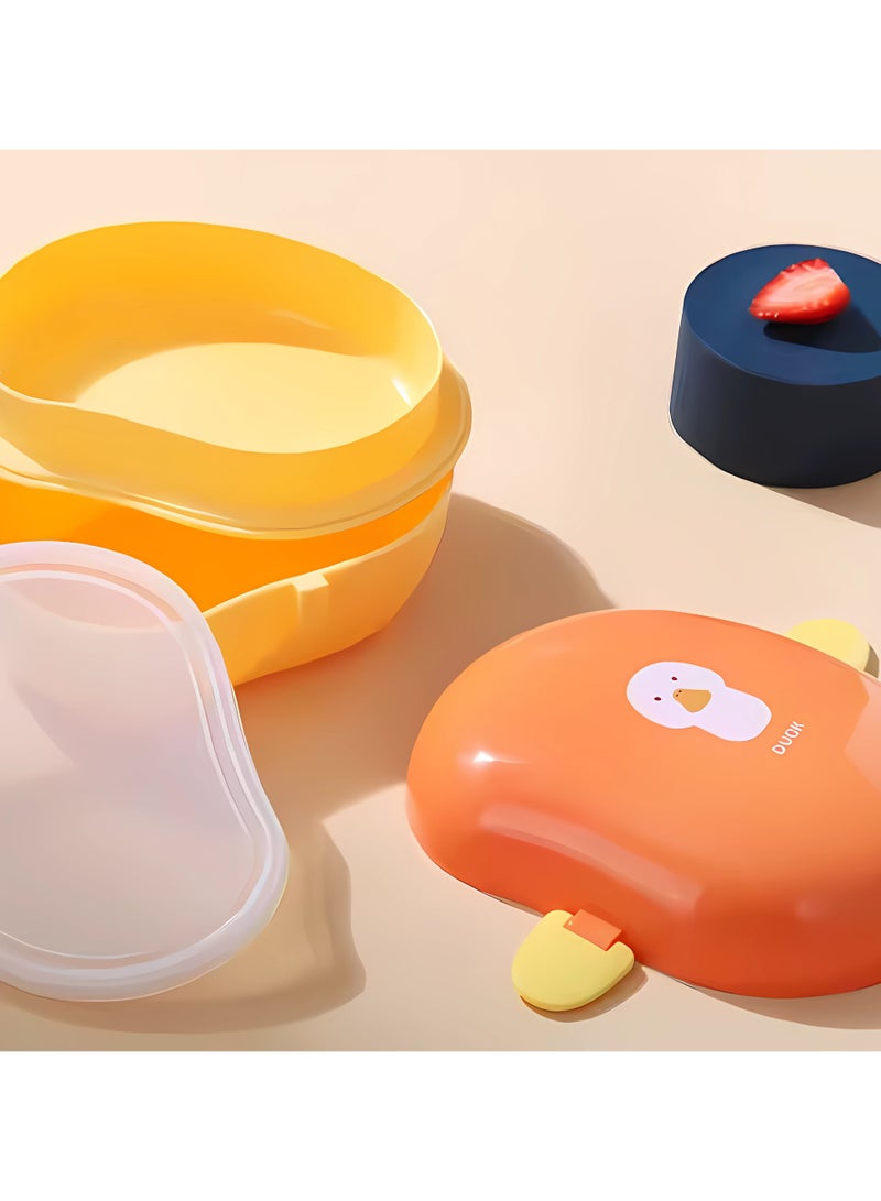 Twisoo Cute Duck Plastic Lunch Box for Kids, 900ml Leakproof & Spillproof, BPA-Free Food Grade PP, 2 Compartments with Spoon - Ideal for School & Travel (Orange) - Image 2