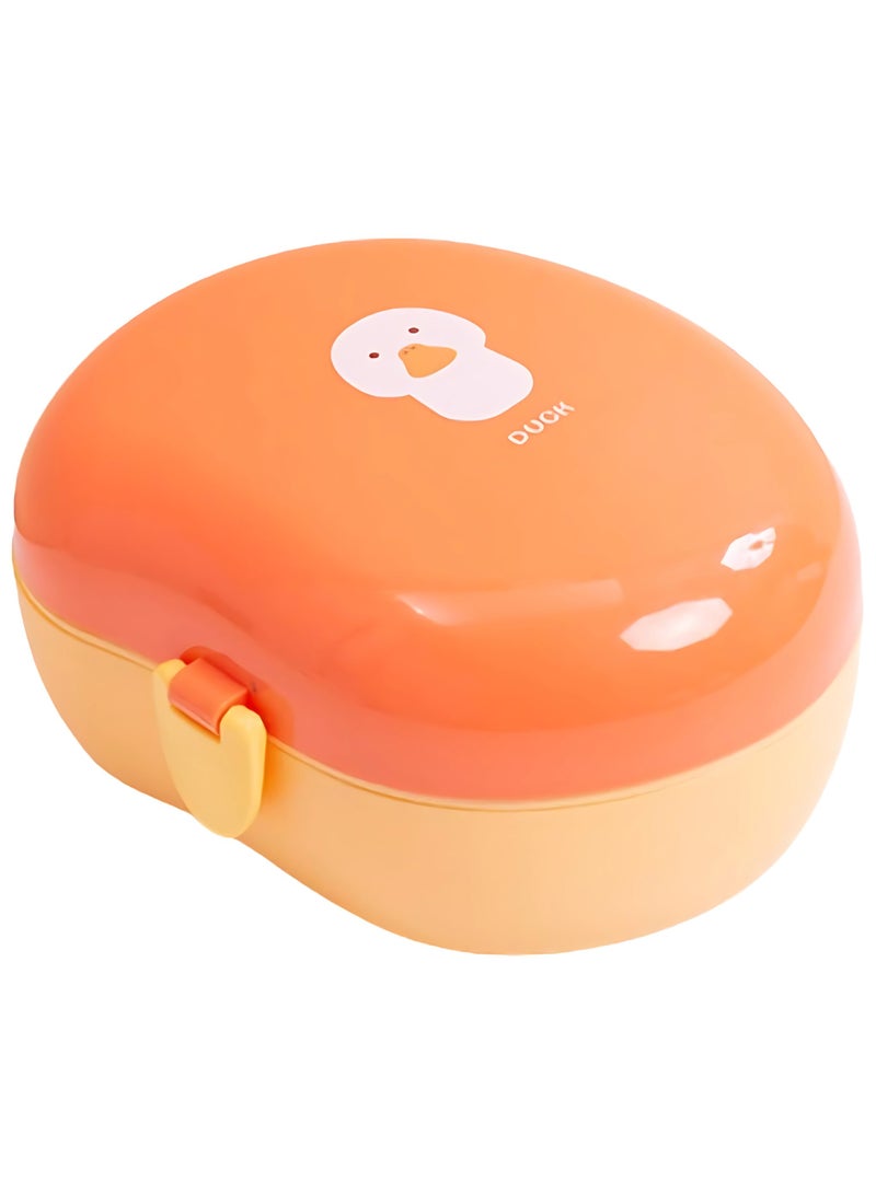 Twisoo Cute Duck Plastic Lunch Box for Kids, 900ml Leakproof & Spillproof, BPA-Free Food Grade PP, 2 Compartments with Spoon - Ideal for School & Travel (Orange) - Image 1