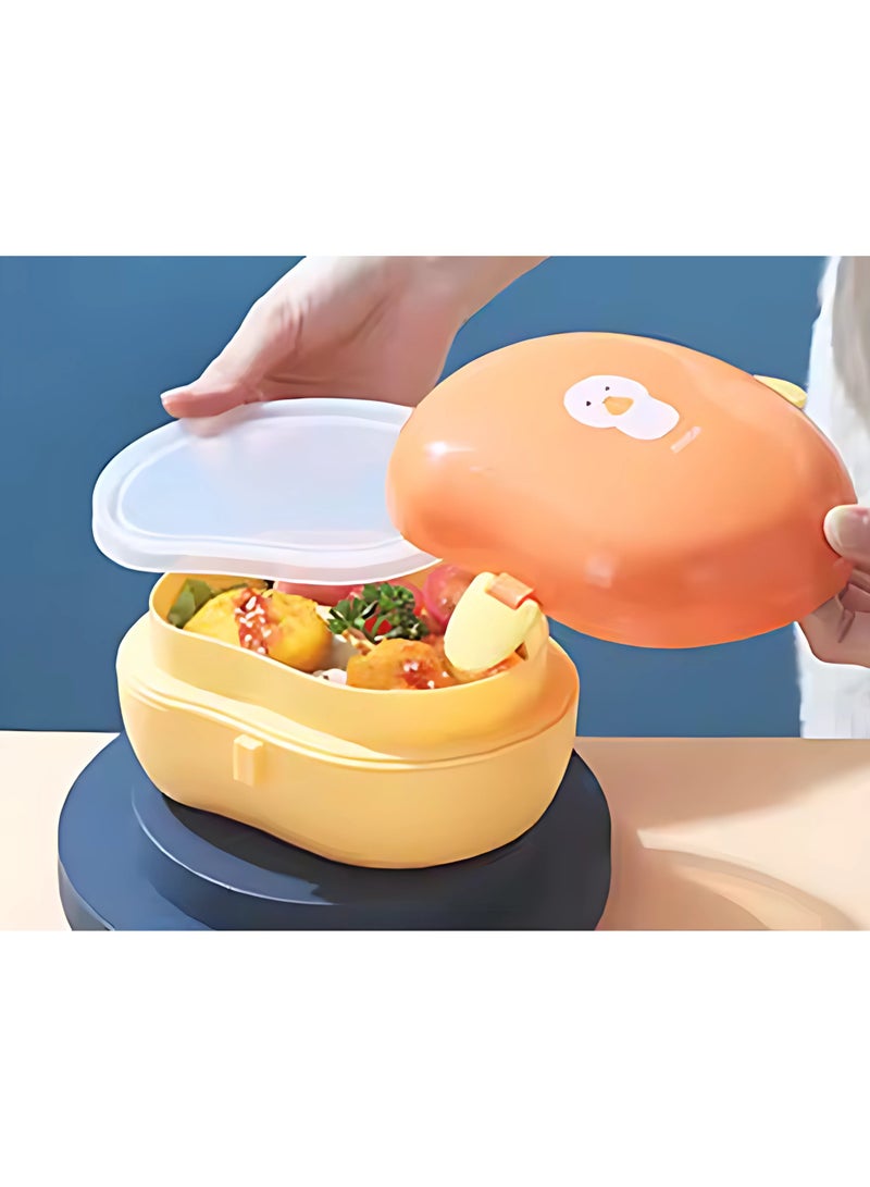 Twisoo Cute Duck Plastic Lunch Box for Kids, 900ml Leakproof & Spillproof, BPA-Free Food Grade PP, 2 Compartments with Spoon - Ideal for School & Travel (Orange) - Image 4