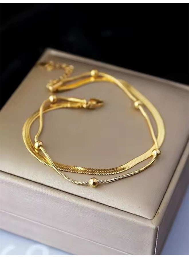 YJ Fashion Stainless Steel 18K Gold Plated Double Layer Ball Bead Anklet for Women Party Holiday - Image 2