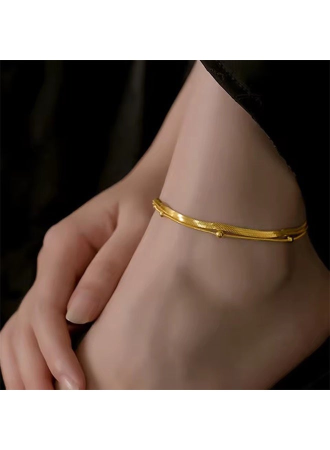 YJ Fashion Stainless Steel 18K Gold Plated Double Layer Ball Bead Anklet for Women Party Holiday - Image 3