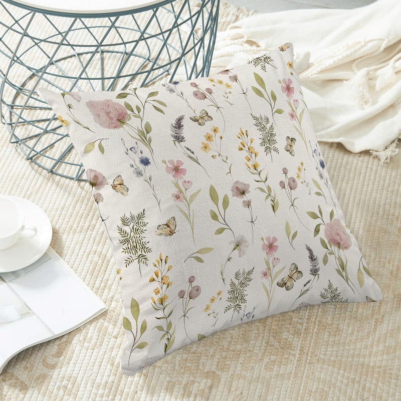 AEIOAE Spring Pillow Covers 18x18 Inch Set of 2, Sage Green Pink Wild Flower Throw Pillows Case,Colorful Seasonal Floral Plant Outdoor Decorative Farmhouse Decor Cushion Covers for Home Sofa Bed Couch - Image 4