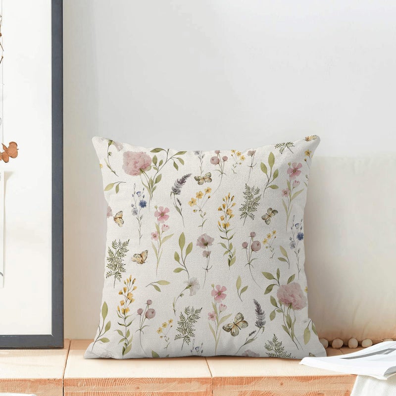 AEIOAE Spring Pillow Covers 18x18 Inch Set of 2, Sage Green Pink Wild Flower Throw Pillows Case,Colorful Seasonal Floral Plant Outdoor Decorative Farmhouse Decor Cushion Covers for Home Sofa Bed Couch - Image 3