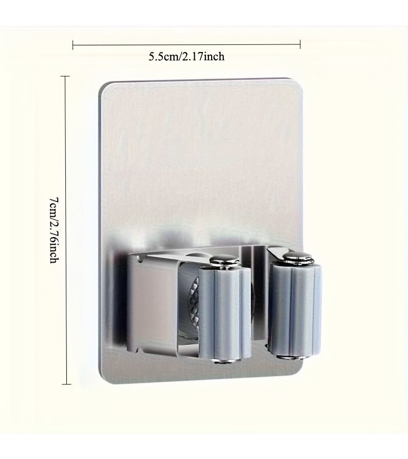 Silvery Stainless Steel Mop Broom Holder Wall Mounted Storage Rack 2pcs - Image 3