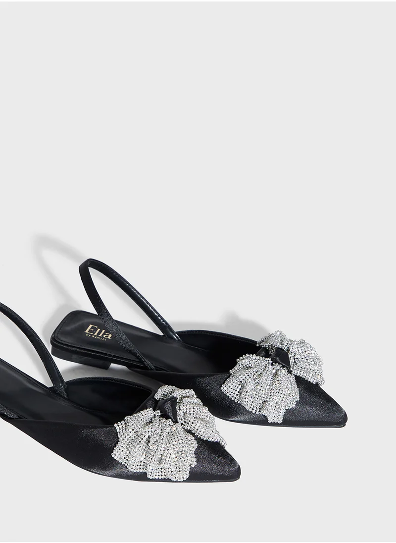 ايلا Bow Pointy Toe Sling Back Flat Shoe