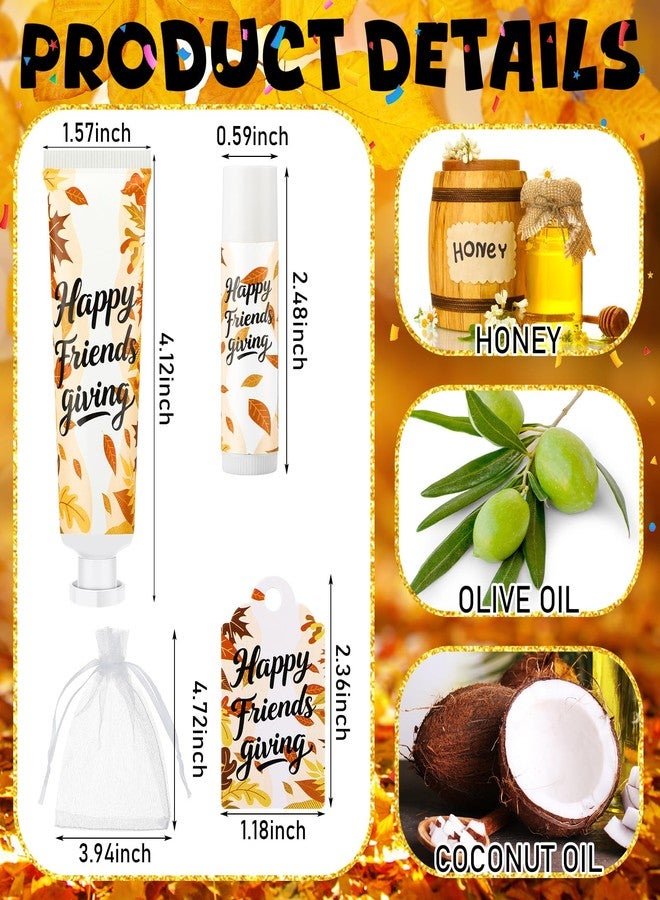Demissle 24 Sets Friendsgiving Gifts Happy Friends Giving Party Favor Decorations Bulk Hand Cream and Lip Balm Gifts Sets Travel Size Hand Lotion Lip Balm Bulk with Organza Bag and Tags - Image 2