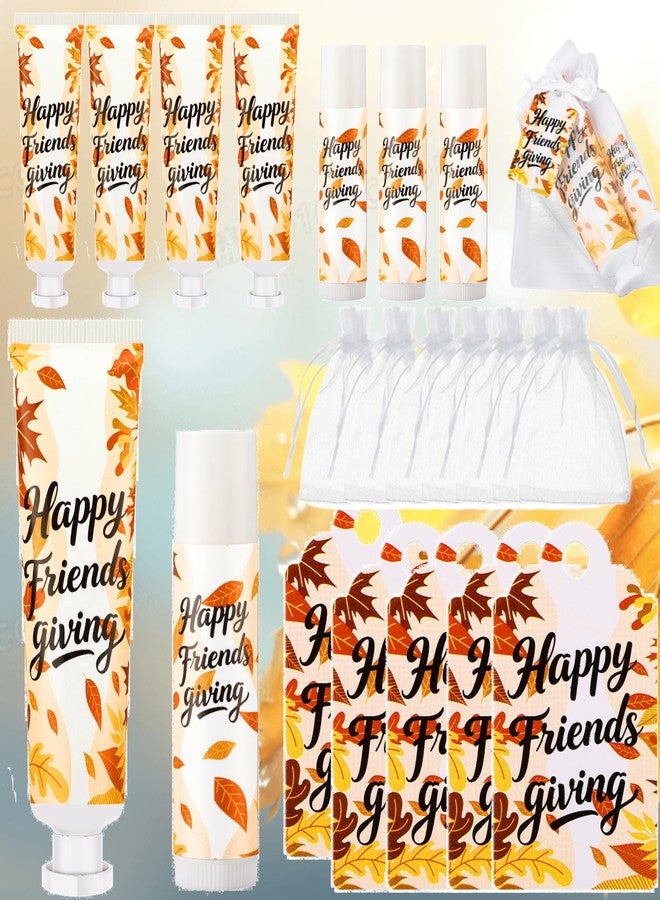 Demissle 24 Sets Friendsgiving Gifts Happy Friends Giving Party Favor Decorations Bulk Hand Cream and Lip Balm Gifts Sets Travel Size Hand Lotion Lip Balm Bulk with Organza Bag and Tags - Image 1