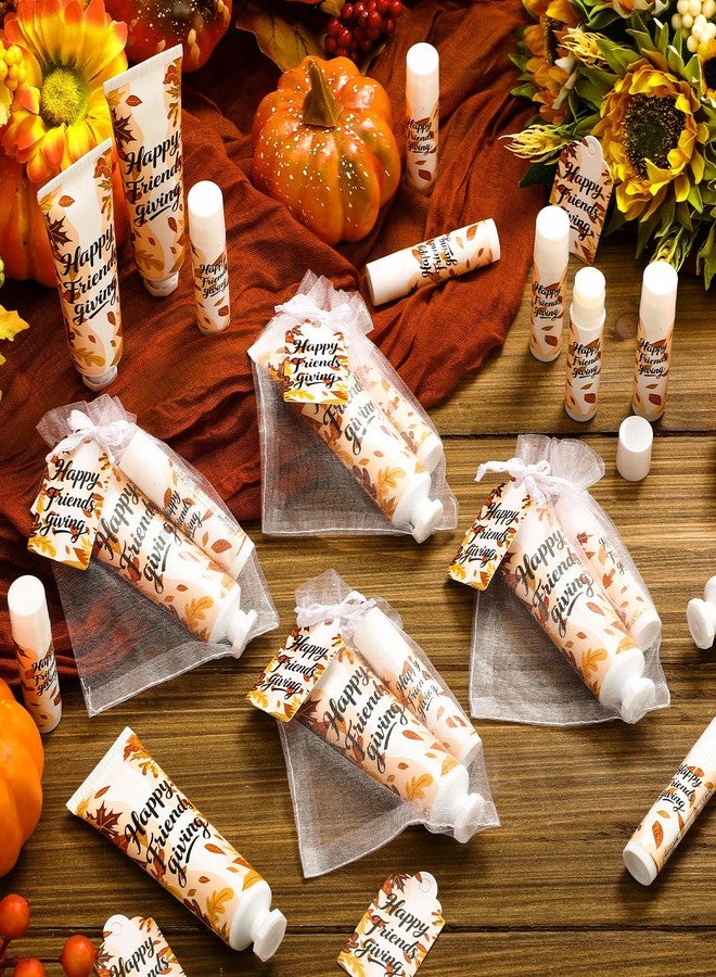 Demissle 24 Sets Friendsgiving Gifts Happy Friends Giving Party Favor Decorations Bulk Hand Cream and Lip Balm Gifts Sets Travel Size Hand Lotion Lip Balm Bulk with Organza Bag and Tags - Image 3