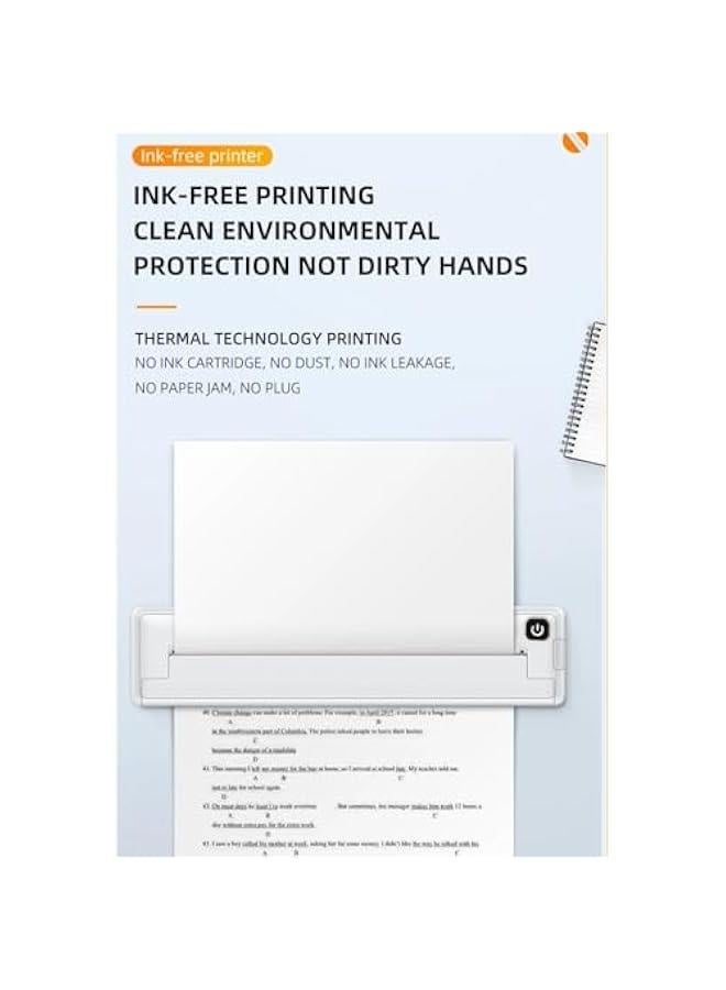 Portable Thermal Printer, Supports A4 Thermal Paper, 200DPI Inkless Mobile Travel Printers for Car School Office, Mini Bluetooth Printer for Android for iOS Phone - Image 5