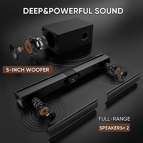Saiyin Sound Bar for Smart TV with 5.25 Inch Subwoofer, 100W 24 Inch Soundbar for TV, TV Soundbar with Optical, ARC, AUX and Bluetooth 5.3 Inputs, Detachable Surround Sound System for TV - Image 3
