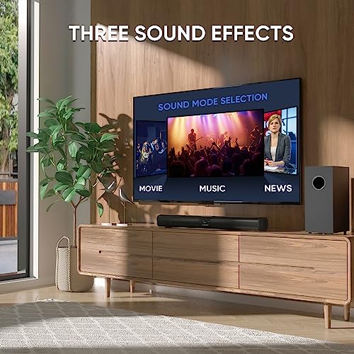 Saiyin Sound Bar for Smart TV with 5.25 Inch Subwoofer, 100W 24 Inch Soundbar for TV, TV Soundbar with Optical, ARC, AUX and Bluetooth 5.3 Inputs, Detachable Surround Sound System for TV - Image 4