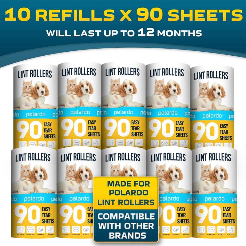 Polardo Lint Rollers 900 Sticky Sheets, 10 Spare Rollers,10 Pack of Refills Only. Hair Remover for Clothes, Furniture, Couch, Carpet, Dog Hair Remover, Cat Hair Remover, Animal Fur, Fuzz - Image 3