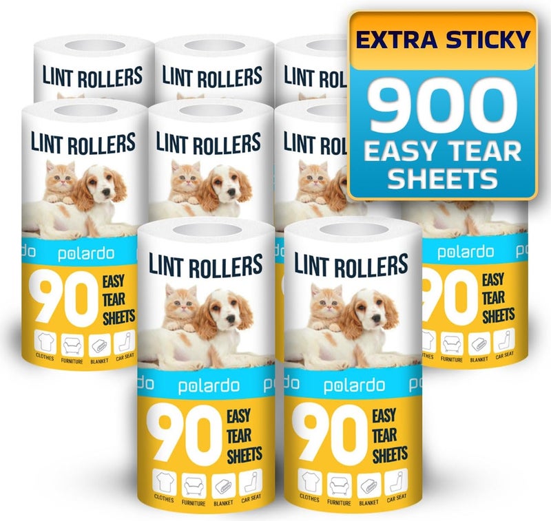 Polardo Lint Rollers 900 Sticky Sheets, 10 Spare Rollers,10 Pack of Refills Only. Hair Remover for Clothes, Furniture, Couch, Carpet, Dog Hair Remover, Cat Hair Remover, Animal Fur, Fuzz - Image 1