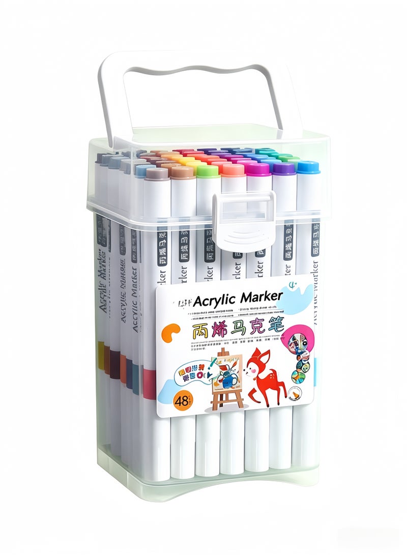 loven Washable markers for children, 48 colors, double-ended, with storage box, colored pencils, children's marker set, drawing supplies for boys and girls. - Image 1