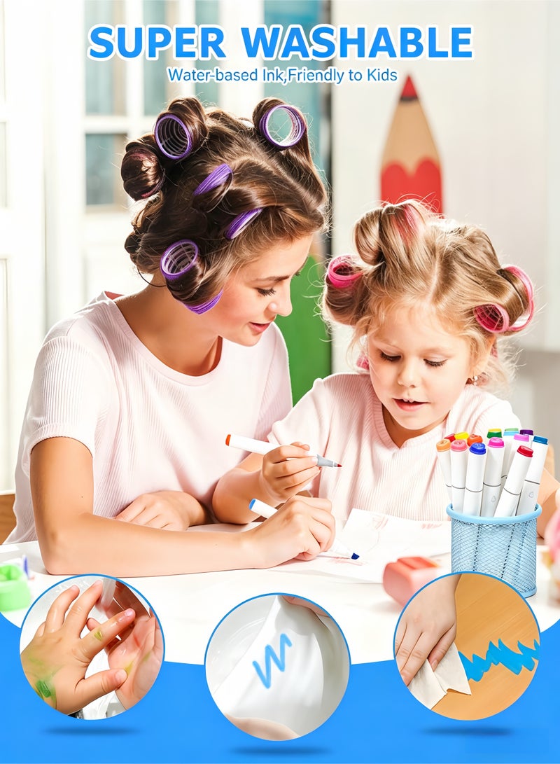 loven Washable markers for children, 48 colors, double-ended, with storage box, colored pencils, children's marker set, drawing supplies for boys and girls. - Image 4