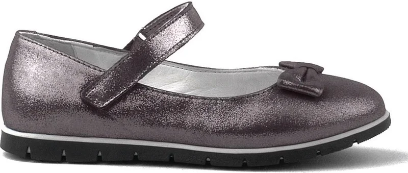 راكربلاس Genuine Leather Platinum Gray Velcro Girls Ballerina Shoes