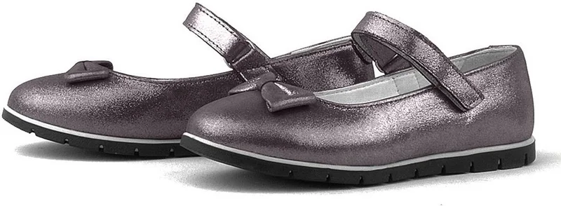 راكربلاس Genuine Leather Platinum Gray Velcro Girls Ballerina Shoes