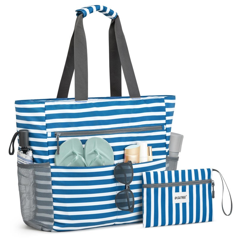 G4Free Beach Bag Waterproof Sandproof Beach Tote Bag50L Large Capacity Foldable for WomenNavy Stripe - Image 2