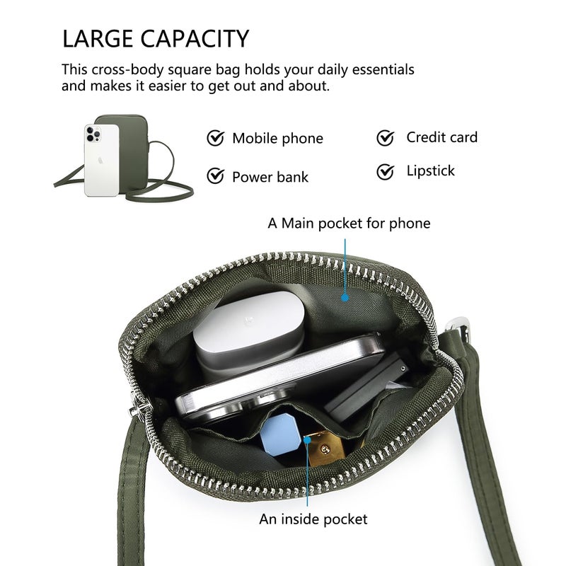 YONBEN Small Crossbody Purse Zipper Cell Phone Bag Mini Shoulder Purse Wallet Smart Phone Wallet with Credit Card Solts (Nylon-Army Green) - Image 4