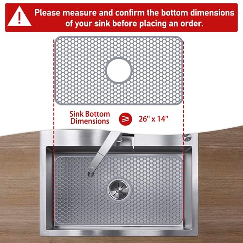 Bestjing Silicone Sink Mat - Protectors for Kitchen Sink with Center Drain, 26"x 14" Kitchen Grid Accessory, Non-Slip Heat-Resistant Mat for Bottom of Farmhouse Porcelain Stainless Steel (Center Hole) - Image 2