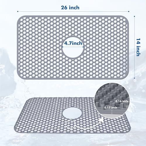 Bestjing Silicone Sink Mat - Protectors for Kitchen Sink with Center Drain, 26"x 14" Kitchen Grid Accessory, Non-Slip Heat-Resistant Mat for Bottom of Farmhouse Porcelain Stainless Steel (Center Hole) - Image 3