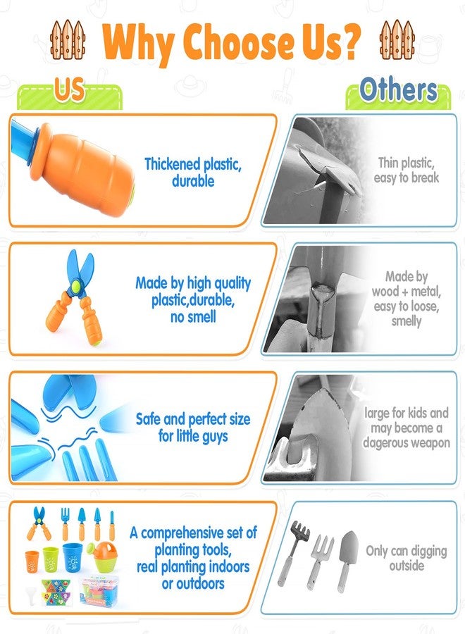 PLAY Kids Gardening Set, Garden Tool Set for Kids, Gardening Tools Kit with Shovel, Fork, Spade, Scissors, Flower Pot, Watering Can and Storage Box, Summer Outdoor Toys for Toddlers Boys Girls Gift - Image 5