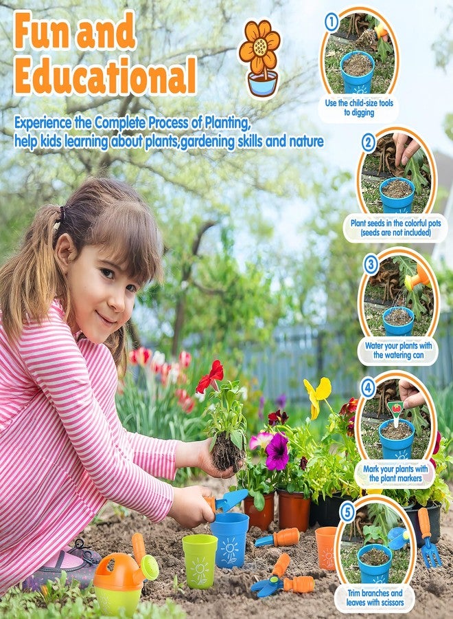 PLAY Kids Gardening Set, Garden Tool Set for Kids, Gardening Tools Kit with Shovel, Fork, Spade, Scissors, Flower Pot, Watering Can and Storage Box, Summer Outdoor Toys for Toddlers Boys Girls Gift - Image 4