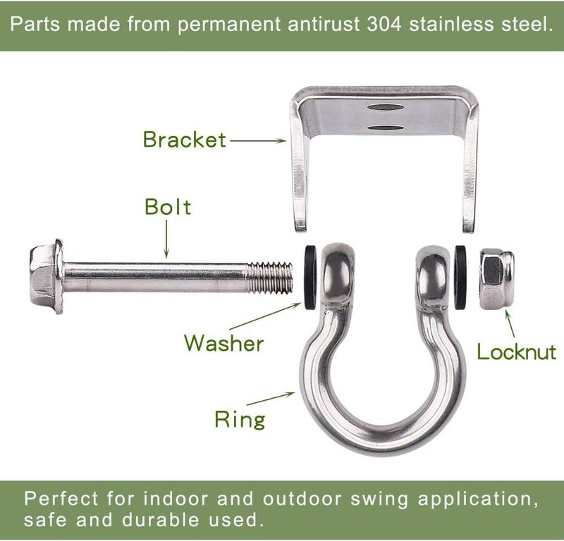 WAREMAID Set of 2 Heavy Duty 180° Swing Hangers, Stainless Steel Swing Hook for Ceiling Wooden Porch Swing Hanging kit Playground Gym Rope Boxing Bag Hammock Chair Yoga Swing Mount 1000 lb Capacity - Image 2
