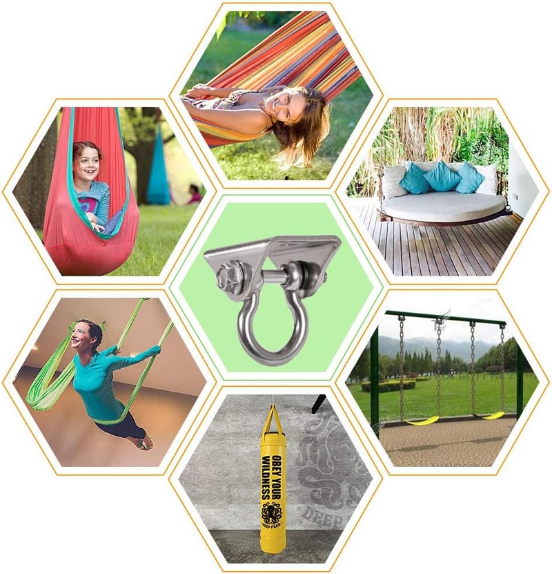 WAREMAID Set of 2 Heavy Duty 180° Swing Hangers, Stainless Steel Swing Hook for Ceiling Wooden Porch Swing Hanging kit Playground Gym Rope Boxing Bag Hammock Chair Yoga Swing Mount 1000 lb Capacity - Image 5