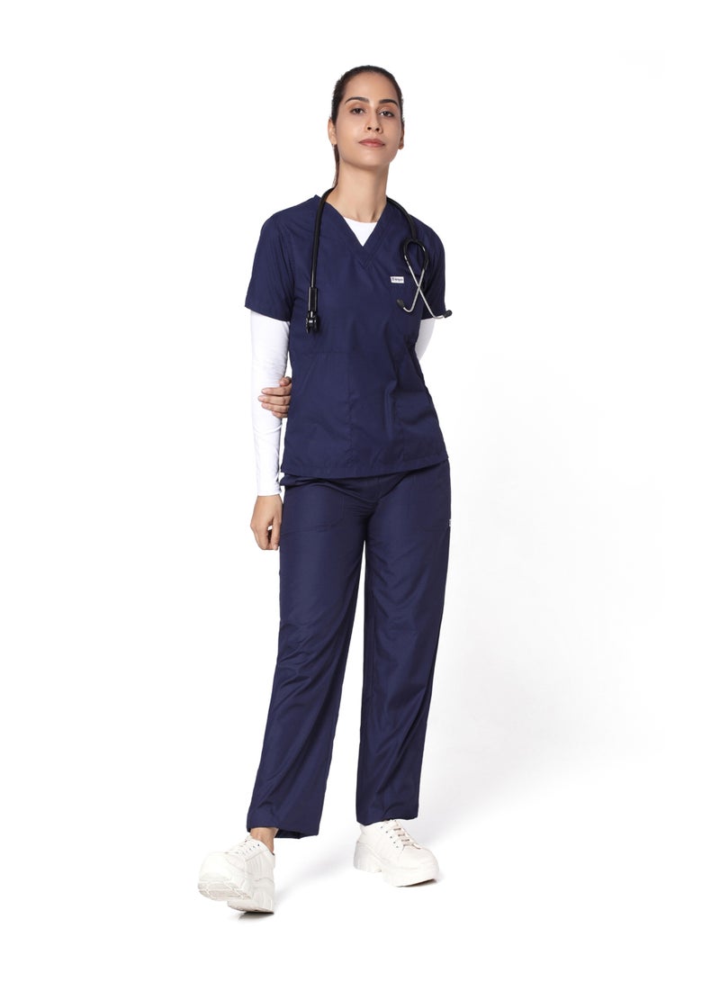 KNYA Ecoflex Lite Women's Scrub Suit, 5 Pocket, 2-way Stretch (Navy Blue, 2XL) - Image 1