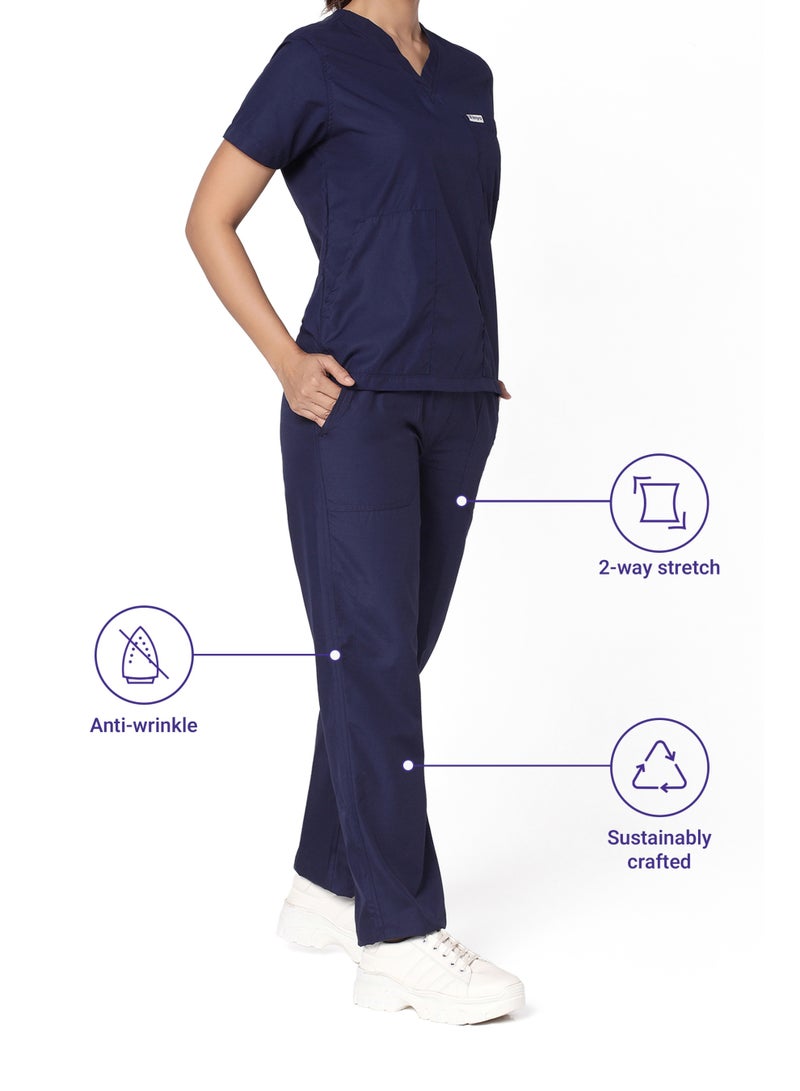 KNYA Ecoflex Lite Women's Scrub Suit, 5 Pocket, 2-way Stretch (Navy Blue, 2XL) - Image 5