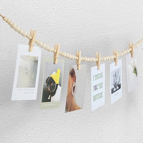 KLOGTSIND Hanging Photo Display Wall Decor, 2PCS Boho Wooden Bead Garland Collage Picture Frame with 9 Wood Clips for Bedroom, Living Room, Office, Dorm Decor, Photos Holder Teen Girl Gifts - Image 4